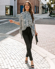 Maricopa Printed Cape Sleeve Blouse - Hunter Green Oshnow