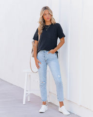 Mariya Cotton Pocket Tee - Black Oshnow