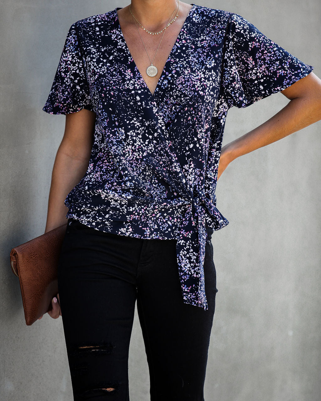 Marlowe Printed Wrap Blouse Oshnow