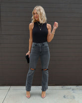 Marlowe Ribbed Back Cutout Bodysuit - Black Oshnow