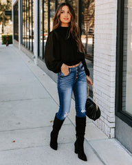 Marquee Mock Neck Billowed Blouse - Black Oshnow