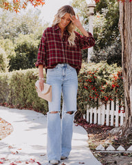 Marshall Cotton Plaid Button Down Top Oshnow