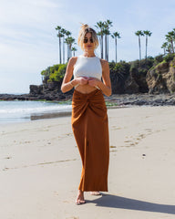 Martine Twisted Front Slit Maxi Skirt - Caramel Oshnow