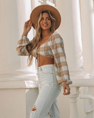 Marty Plaid Tie Front Crop Top Oshnow