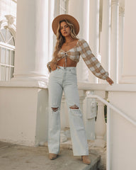 Marty Plaid Tie Front Crop Top Oshnow