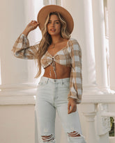 Marty Plaid Tie Front Crop Top Oshnow