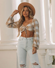 Marty Plaid Tie Front Crop Top Oshnow