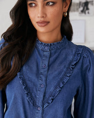Mavi Tencel Button Down Ruffle Top Oshnow