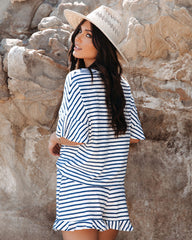 Maxanne Cotton Striped Ruffle Top - Navy Oshnow