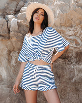 Maxanne Cotton Striped Ruffle Top - Navy Oshnow