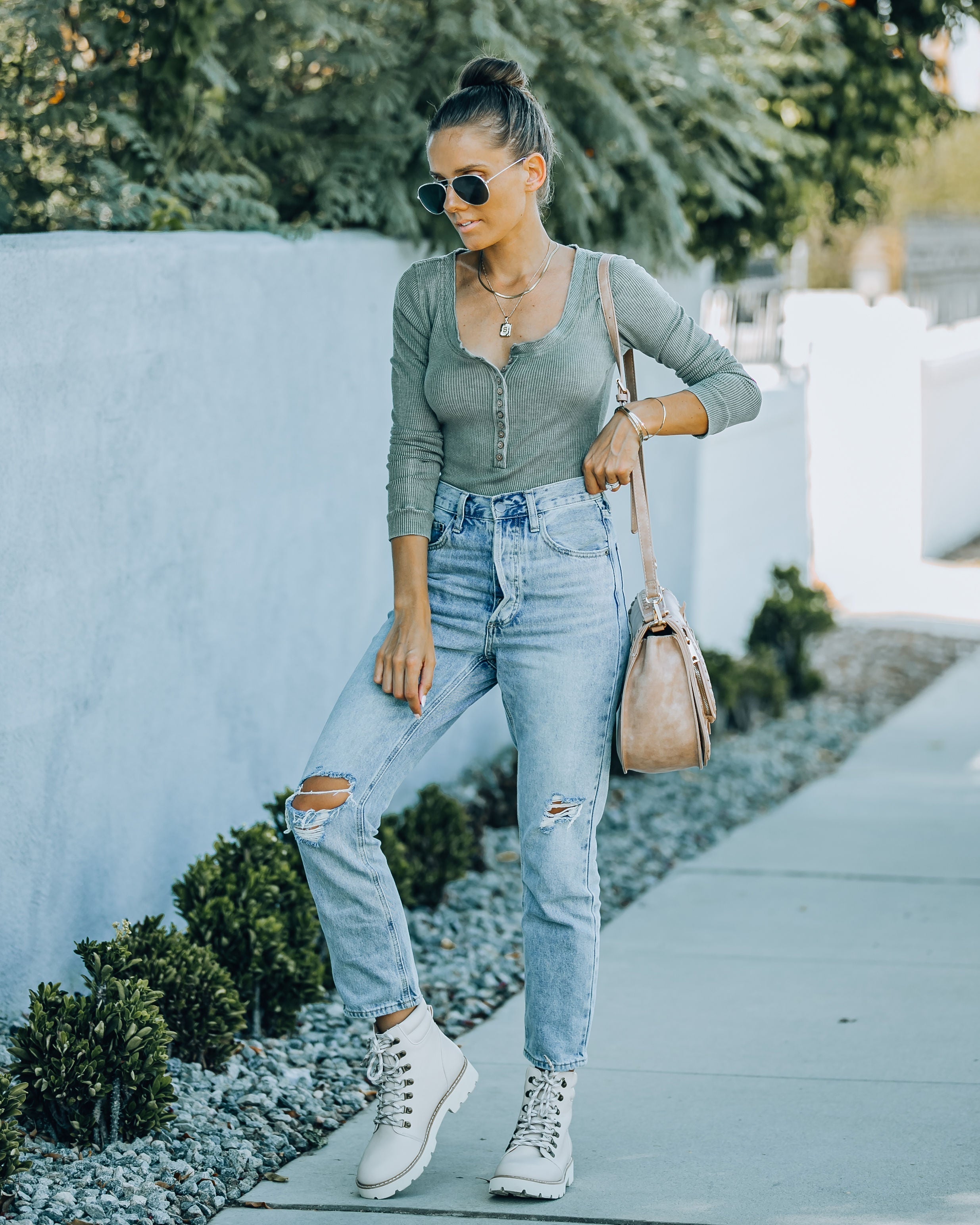 Maxton Thermal Henley Bodysuit - Olive Oshnow