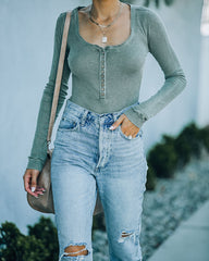 Maxton Thermal Henley Bodysuit - Olive Oshnow