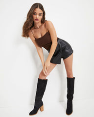 Maya Ruched Bodysuit - Chocolate Oshnow