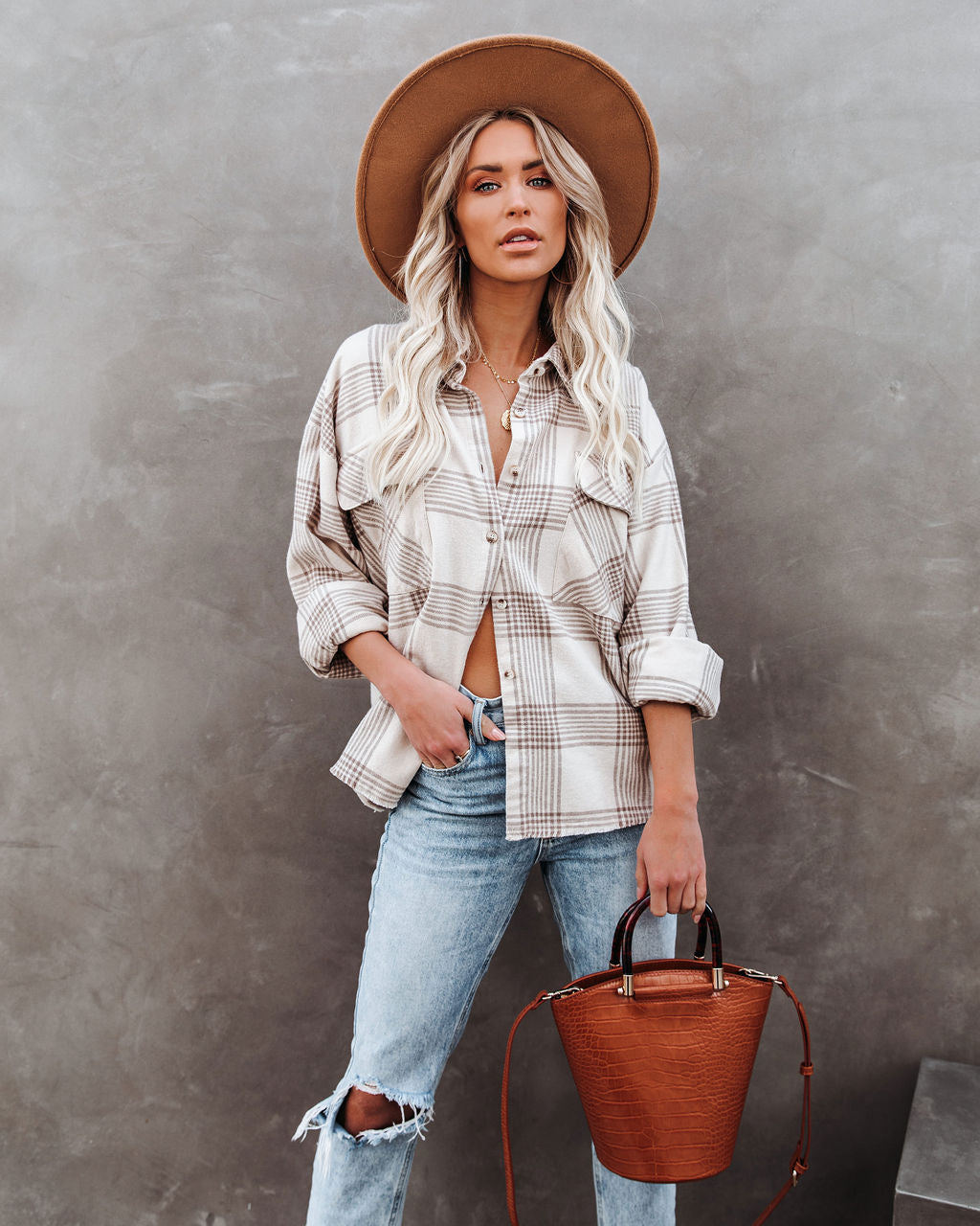 Maybe Baby Cotton Plaid Button Down Top Oshnow