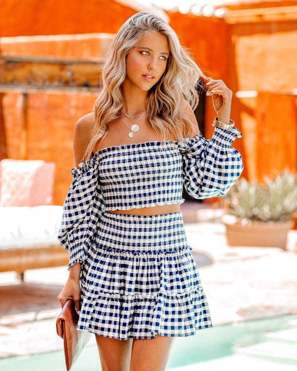 Maybellene Cotton Gingham Smocked Crop Top Oshnow