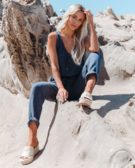 Maye Cotton Pocketed Drawstring Jumpsuit - Denim Oshnow