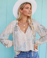 Maynard Printed Smocked Tassel Blouse - Cream Oshnow