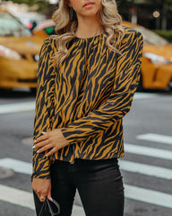 Mcgee Tiger Print Padded Shoulder Blouse Oshnow
