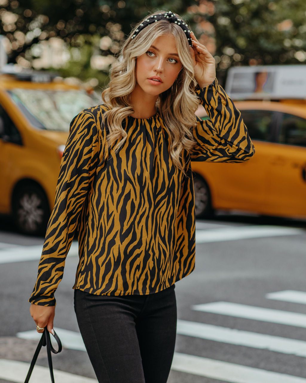 Mcgee Tiger Print Padded Shoulder Blouse Oshnow