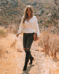 Mckenna Drape Peplum Knit Sweater - Cream Oshnow