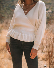 Mckenna Drape Peplum Knit Sweater - Cream Oshnow