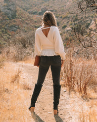 Mckenna Drape Peplum Knit Sweater - Cream Oshnow