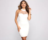 Meghan High Neck Crepe Mini Dress Oshnow