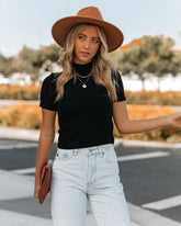 Mekhi Mock Neck Knit Crop Top - Black Oshnow