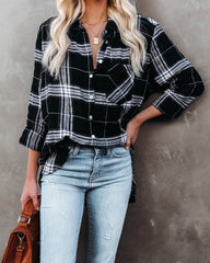 Melancholy Plaid Button Down Top Oshnow