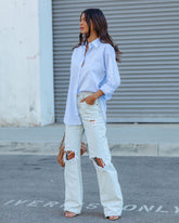 Menswear Cotton Blend Button Down Shirt - Light Blue Oshnow