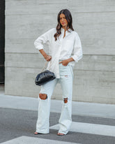 Menswear Cotton Blend Button Down Shirt - White Oshnow