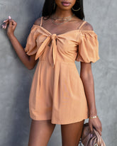 Mercedes Off The Shoulder Pocketed Romper - Dusty Orange Oshnow