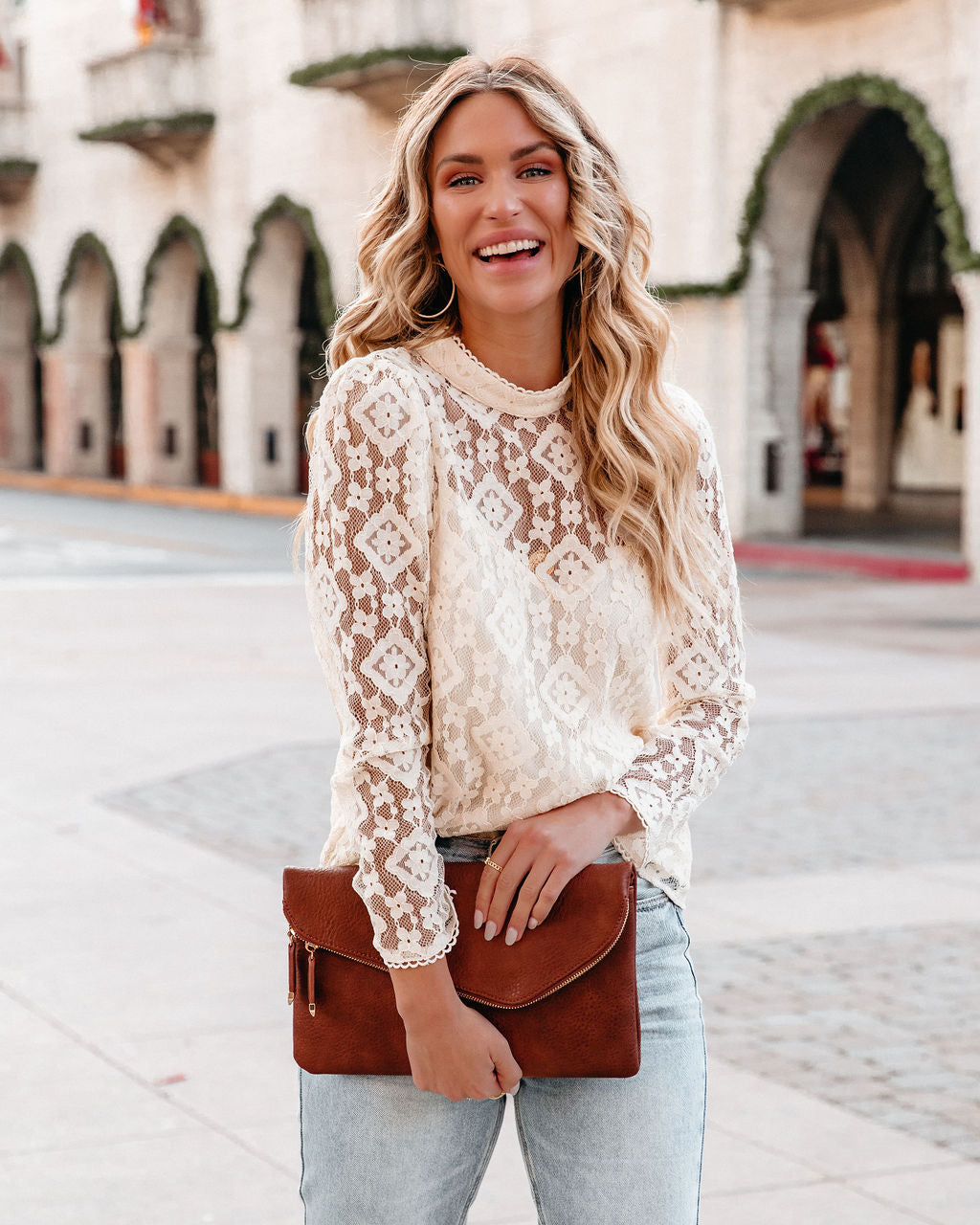 Meridian Lace Blouse - Cream Oshnow