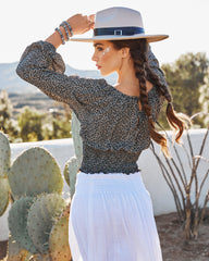 Merrow Floral Smocked Crop Top - Black Oshnow