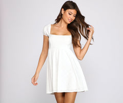 Mesmerizing Beauty Puff Sleeve Eyelet Skater Dress Oshnow
