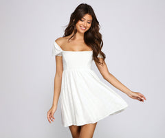 Mesmerizing Beauty Puff Sleeve Eyelet Skater Dress Oshnow