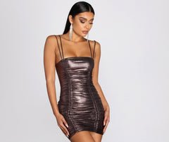 Metallic Magic Ruched Mini Dress Oshnow