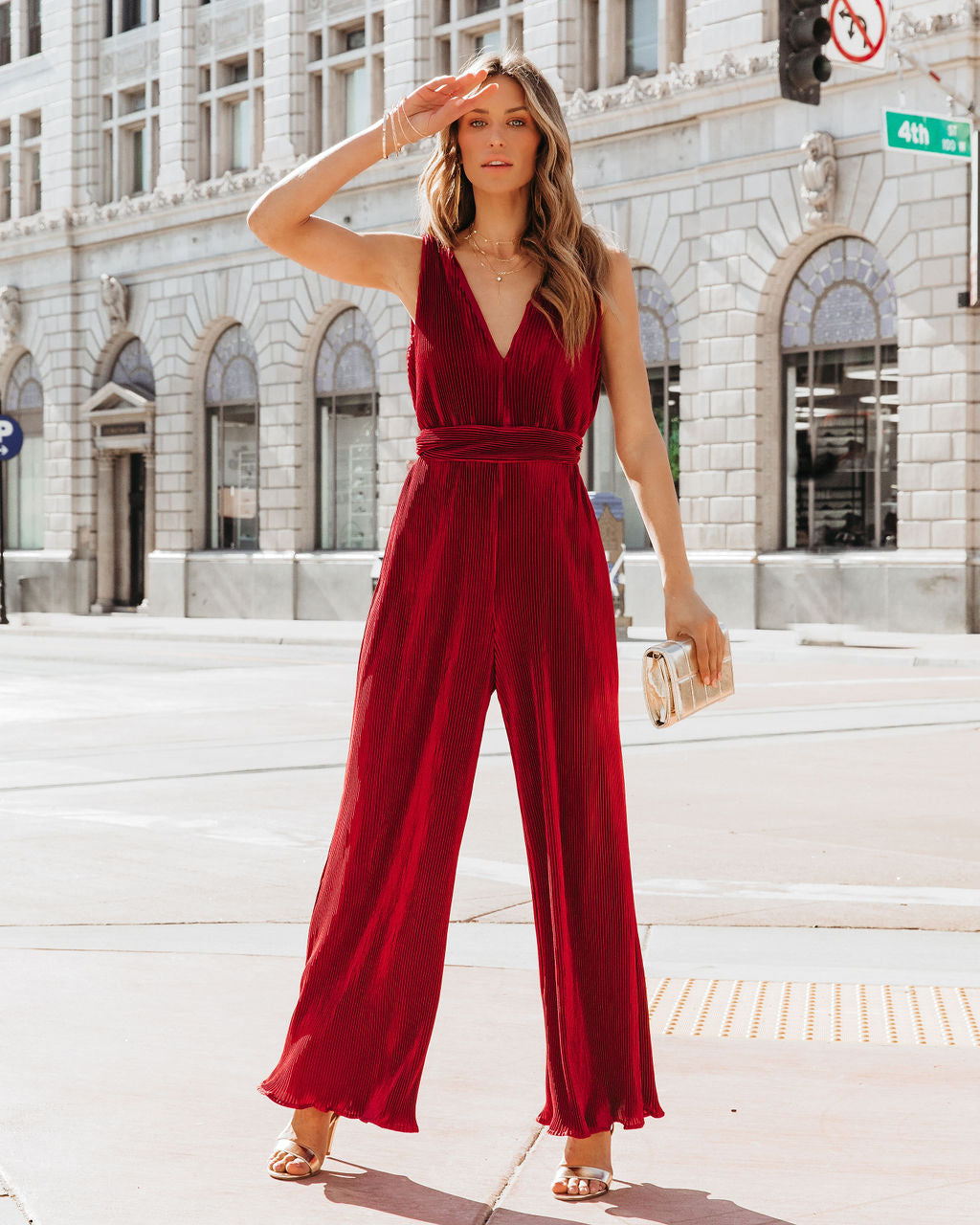 Midnight Love Plisse Jumpsuit - Wine - SALE Oshnow