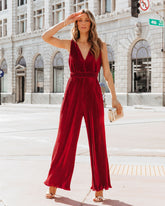 Midnight Love Plisse Jumpsuit - Wine - SALE Oshnow