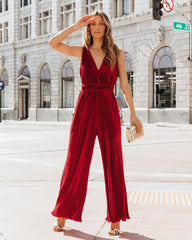 Midnight Love Plisse Jumpsuit - Wine - SALE Oshnow