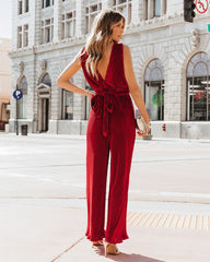 Midnight Love Plisse Jumpsuit - Wine - SALE Oshnow
