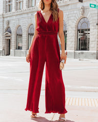 Midnight Love Plisse Jumpsuit - Wine - SALE Oshnow