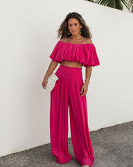 Mila Pocketed Wide Leg Pants - Hot Pink Oshnow