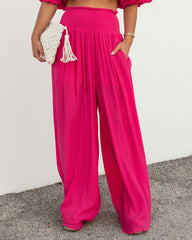 Mila Pocketed Wide Leg Pants - Hot Pink Oshnow