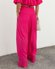 Mila Pocketed Wide Leg Pants - Hot Pink Oshnow