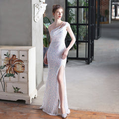 Mile one-shoulder bright sequined formal dress Oshnow