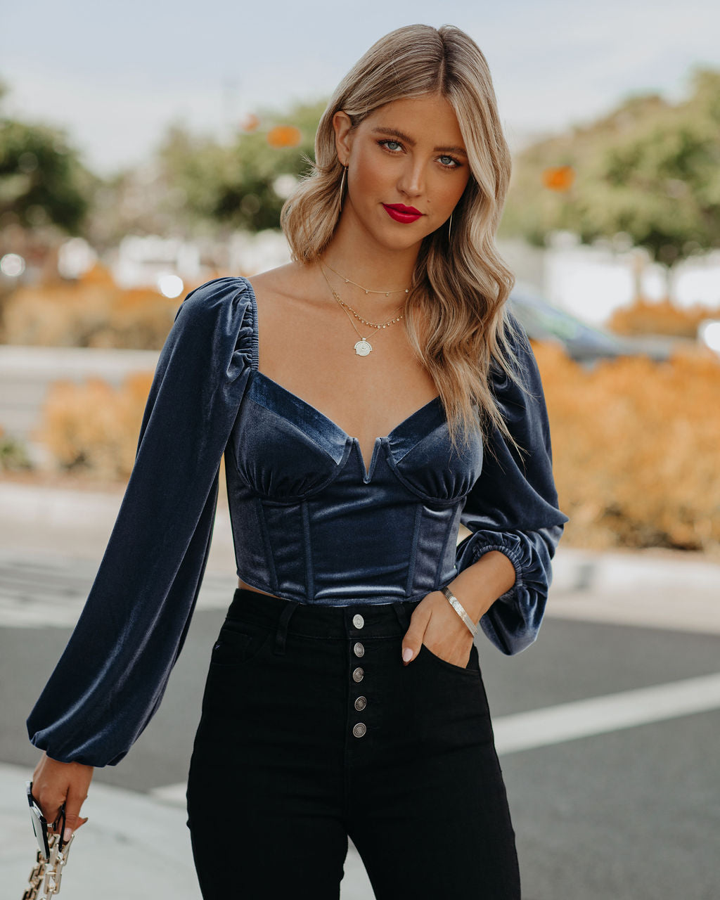 Milena Velvet Corset Crop Blouse Oshnow