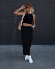 Millennium Dreams Nylon Cargo Maxi Skirt - Black Oshnow