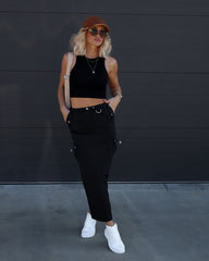 Millennium Dreams Nylon Cargo Maxi Skirt - Black Oshnow