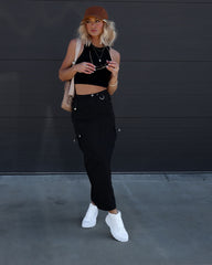 Millennium Dreams Nylon Cargo Maxi Skirt - Black Oshnow